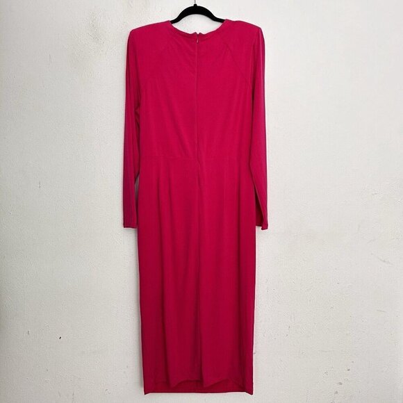 Eloquii Midi Dress Women's Sz 18 Hot Pink V-Neck Long Sleeve Twist Front Stretch - Picture 8 of 15